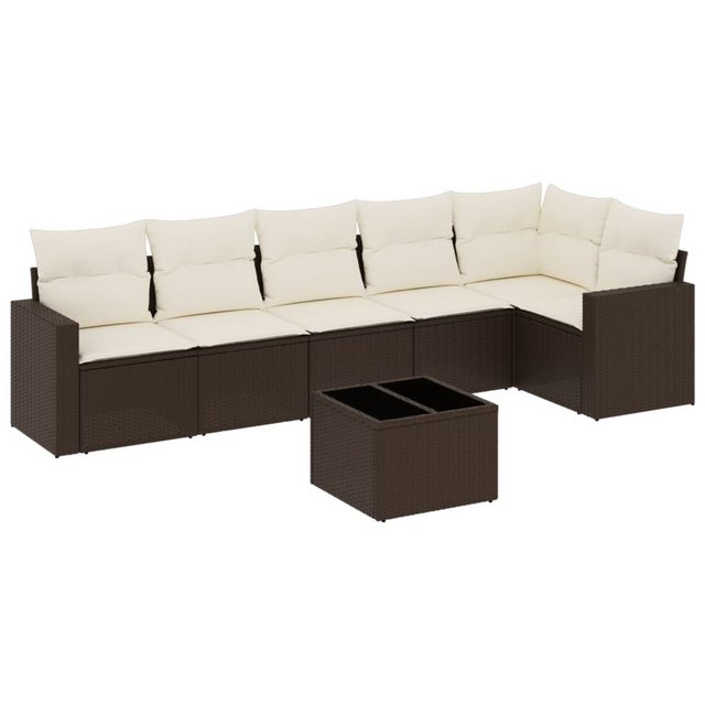 vidaXL Sofaelement 7-tlg. Garten-Sofagarnitur mit Kissen Braun Poly Rattan günstig online kaufen