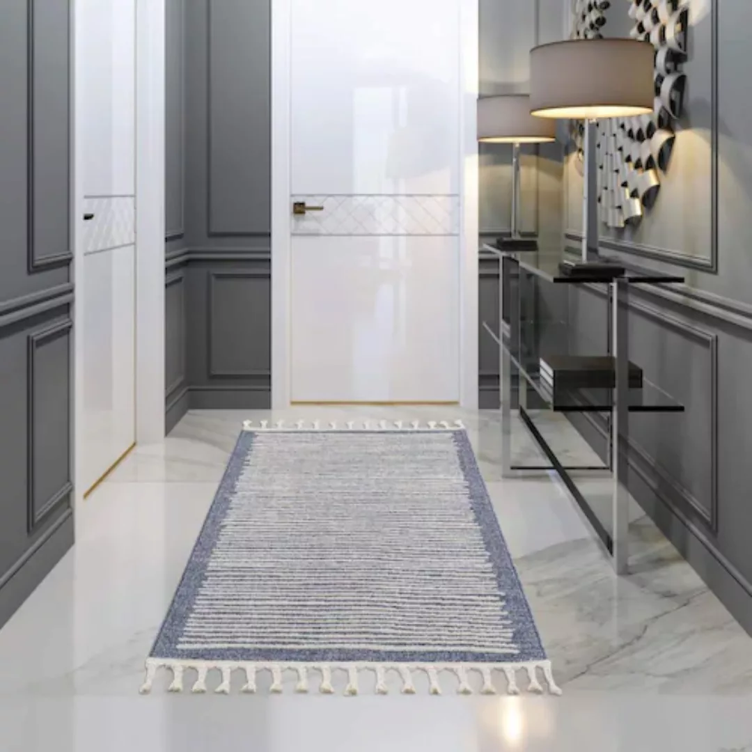 Carpet City Teppich »Art 2231«, rund, 7 mm Höhe, Kurzflor, Streifen-Muster, günstig online kaufen