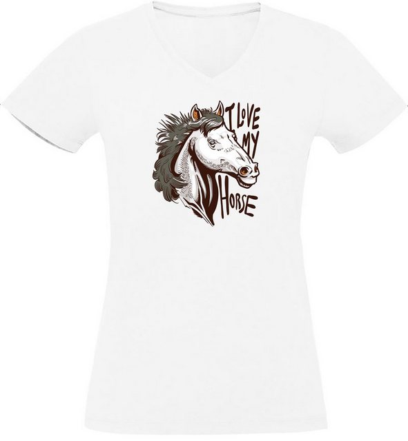 MyDesign24 T-Shirt Damen Pferde Print Shirt - I Love my Horse V-Ausschnitt günstig online kaufen