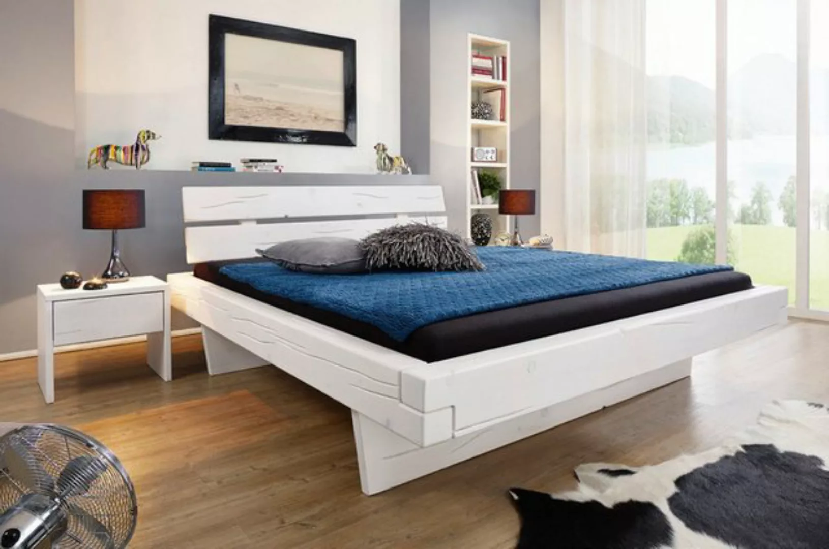 Main Möbel Massivholzbett Balkenbett 'Melissa' 160x200cm Fichte weiß günstig online kaufen