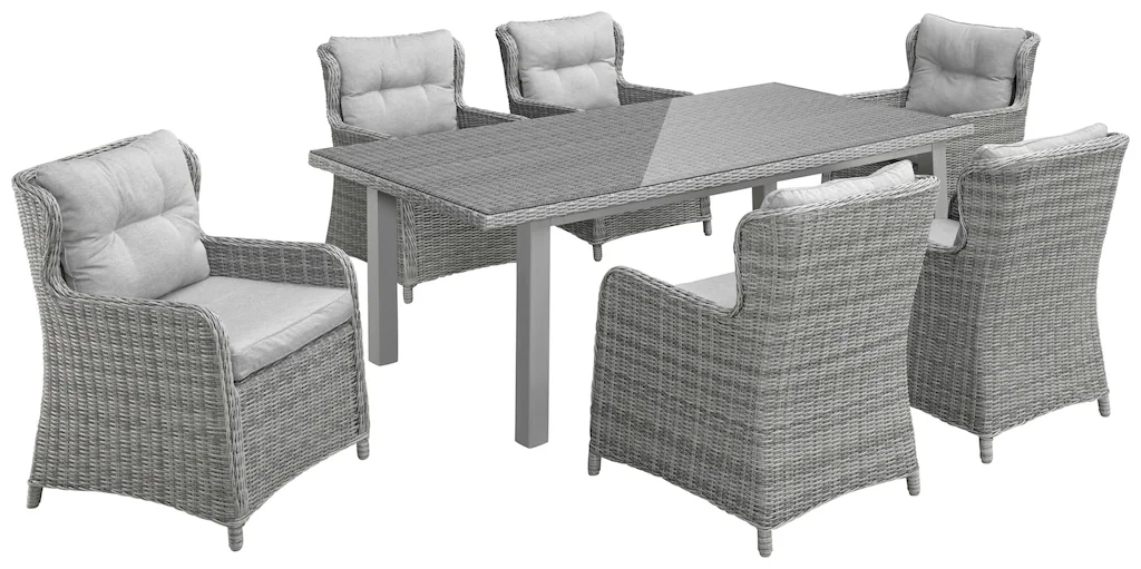 KONIFERA Garten-Essgruppe "Seattle", (Set, 19 tlg., 6x Sessel, 1xTisch 170x günstig online kaufen