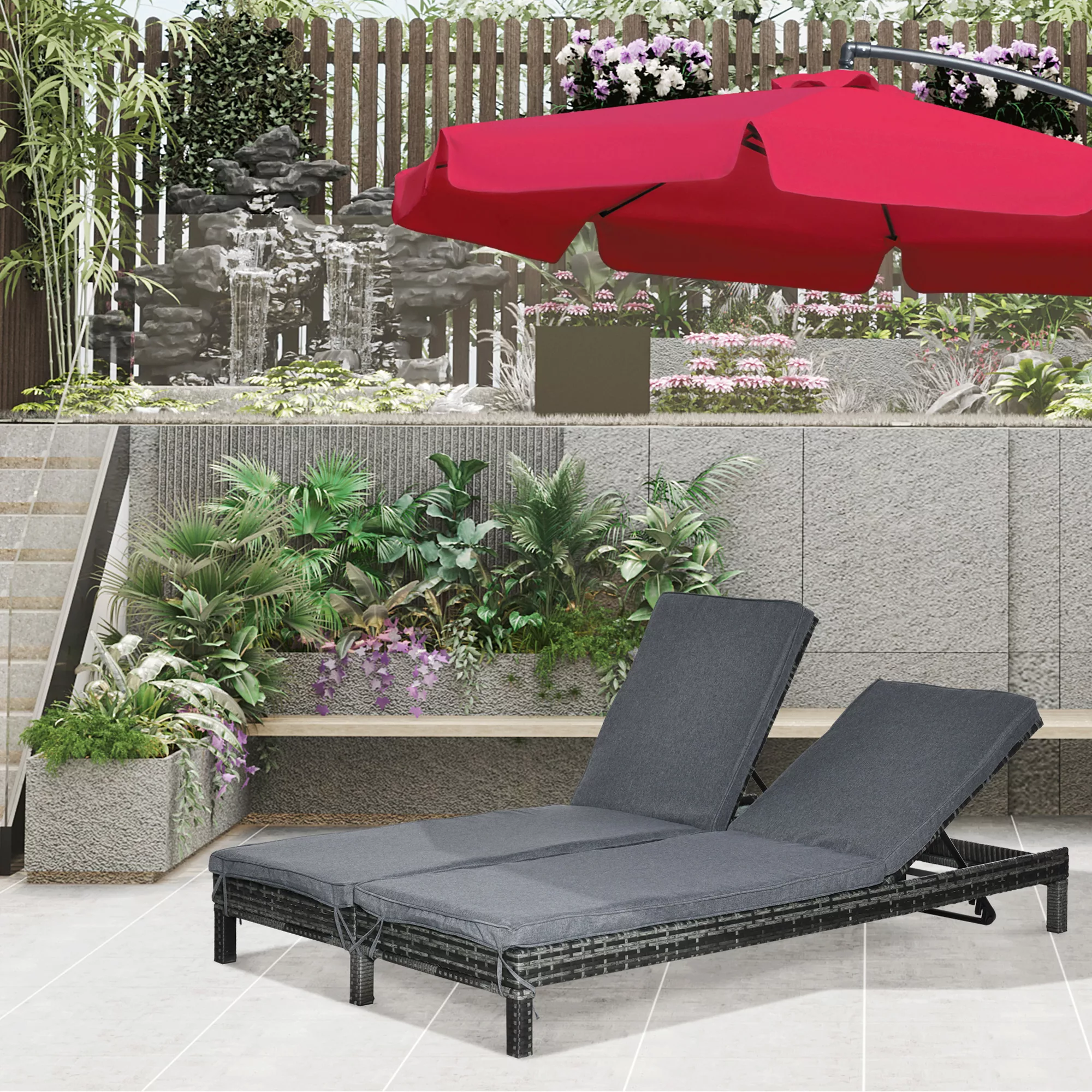 Outsunny Polyrattan Doppelliege Sonnenliege Gartenliege für 2 Personen Rela günstig online kaufen