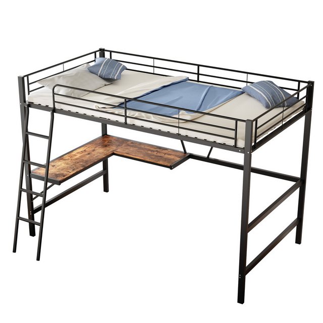 Flieks Hochbett Kinderbett Metallbett Etagenbett mit Schreibtisch und Regal günstig online kaufen