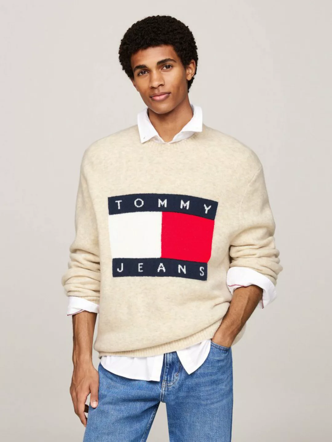 Tommy Jeans Strickpullover TJM REG MELANGE FLAG SWEATER mit 'Rundhalsauschn günstig online kaufen