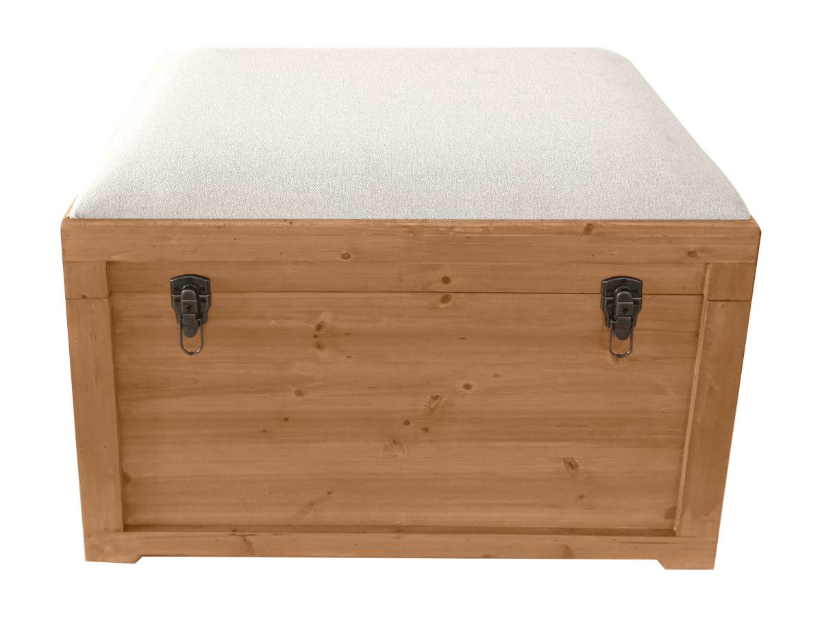 Banktruhe mit Leinenkissen - 80 x 40 x 53 cm - Holzfarben & Beige - TURZA günstig online kaufen