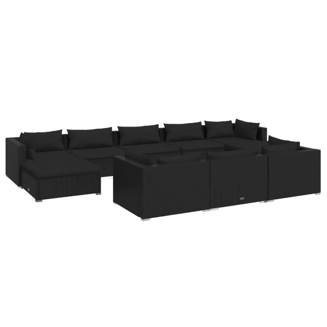 Vidaxl 10-tlg. Garten-lounge-set Mit Kissen Schwarz Poly Rattan günstig online kaufen