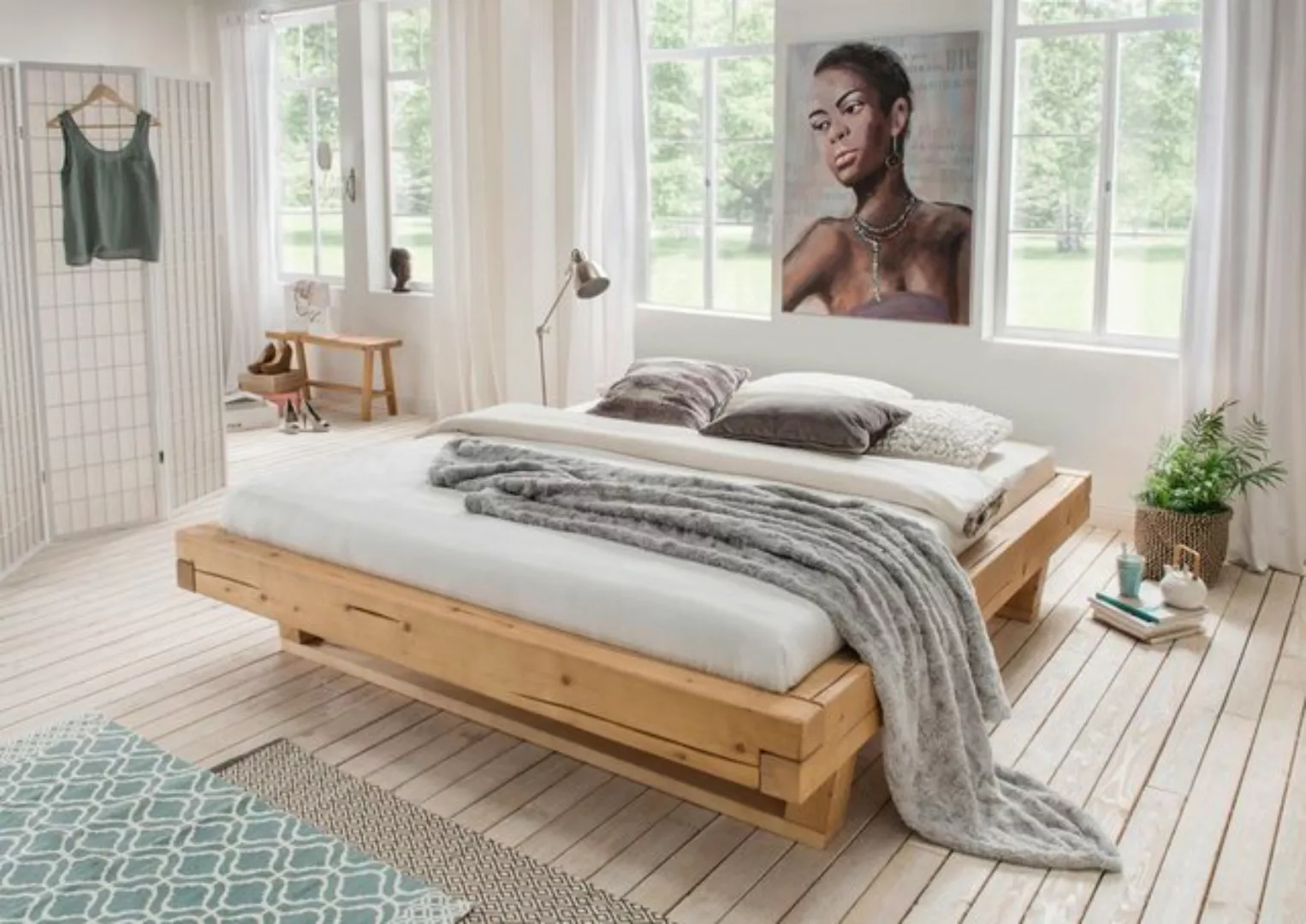 Natur24 Bett Monaco Balkenbett Bett OK 160x200 Fichte Natur günstig online kaufen