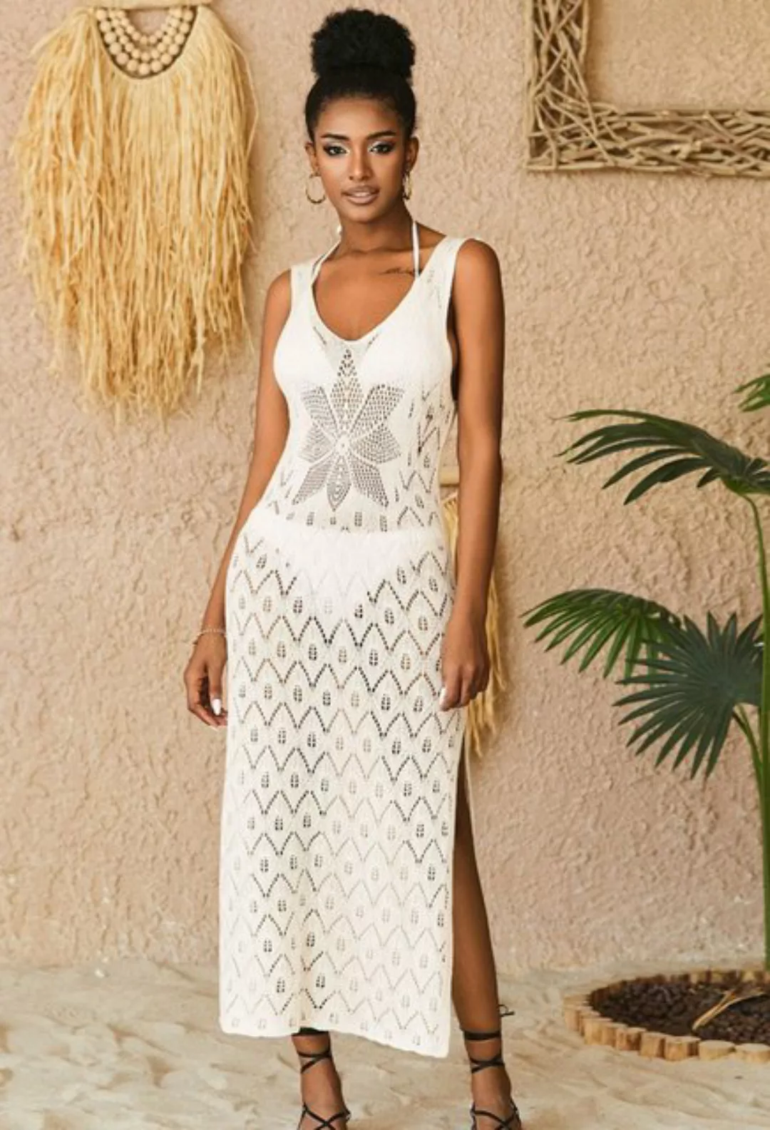 CHENIN Strandkleid Hohl gestricktes Sommerkleidsexy Kleid Bikini-Strandüber günstig online kaufen