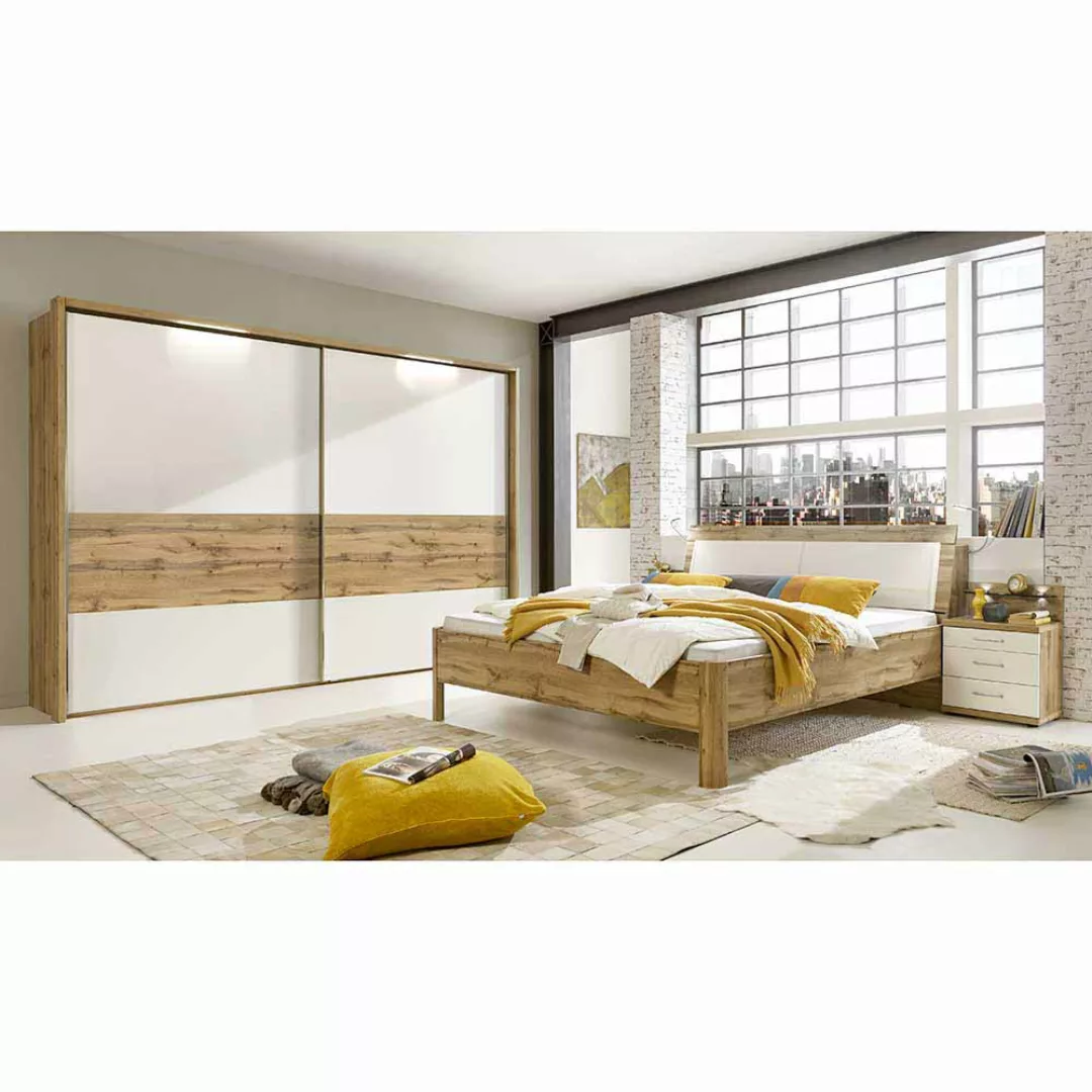 Schlafzimmer Einrichtung in Weiß Eiche 180x200 cm (vierteilig) günstig online kaufen