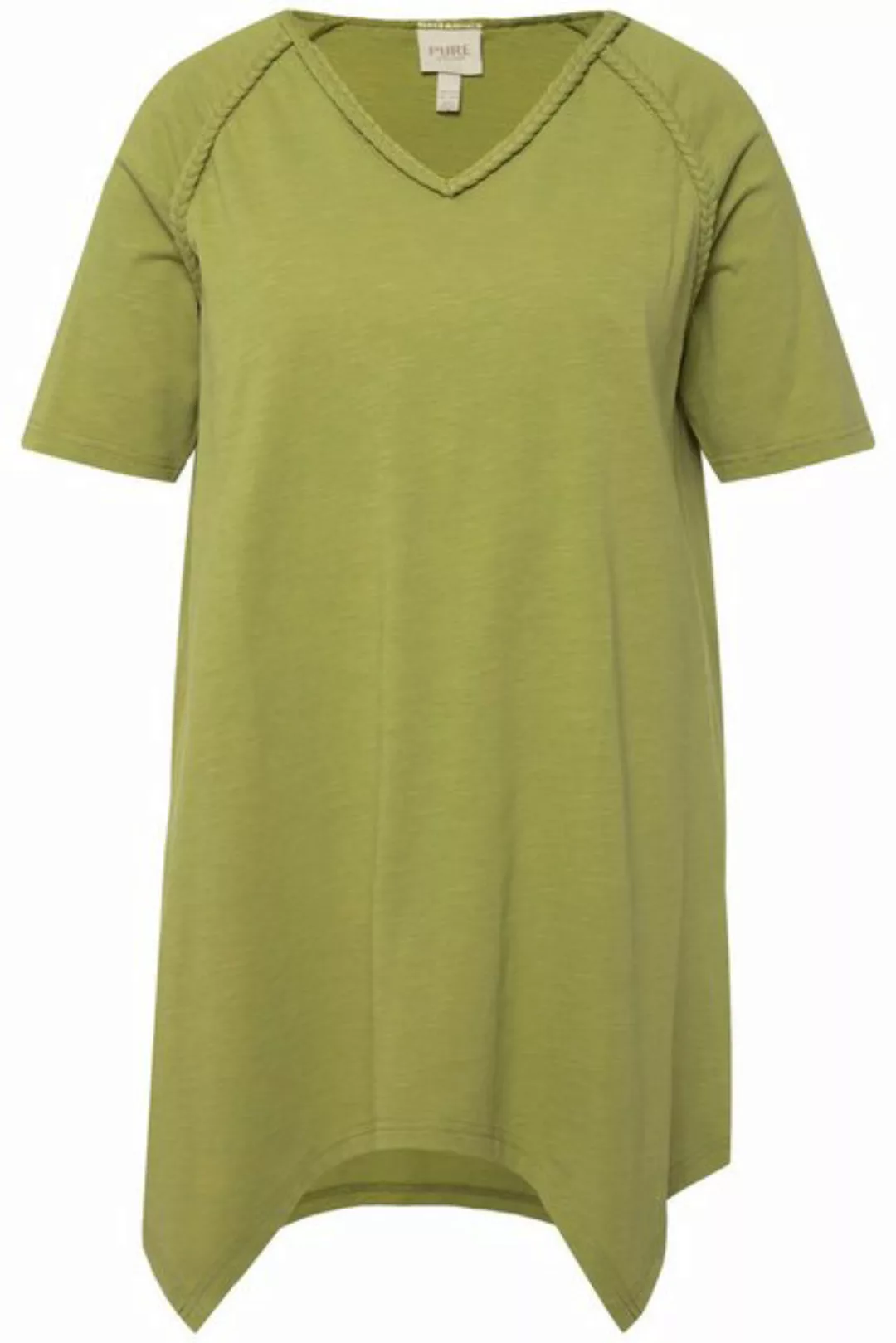 Ulla Popken Longshirt T-Shirt Zipfelsaum V-Ausschnitt Halbarm günstig online kaufen