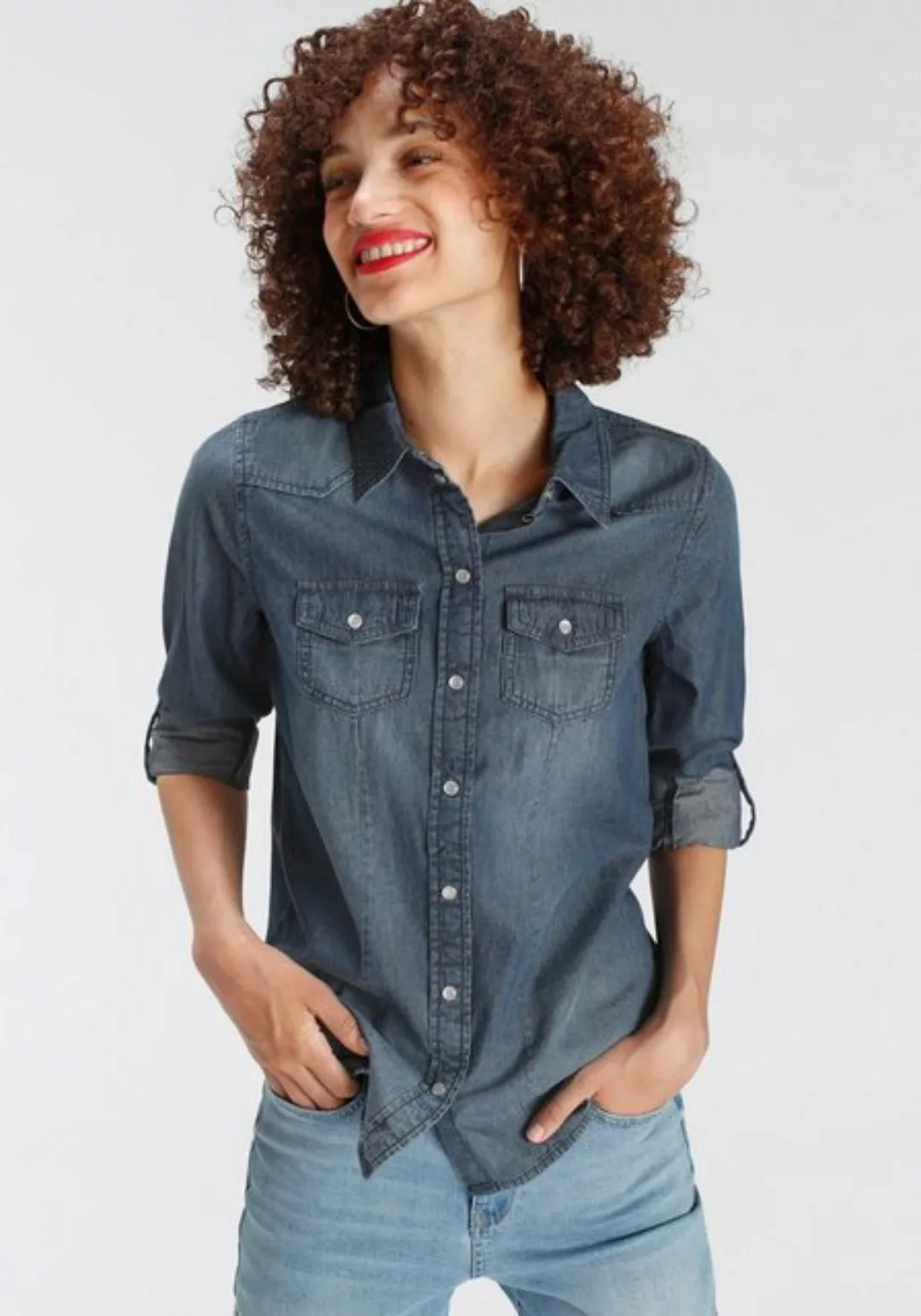 AJC Jeansbluse mit Turn-Up-Ärmel -NEUE KOLLEKTION günstig online kaufen