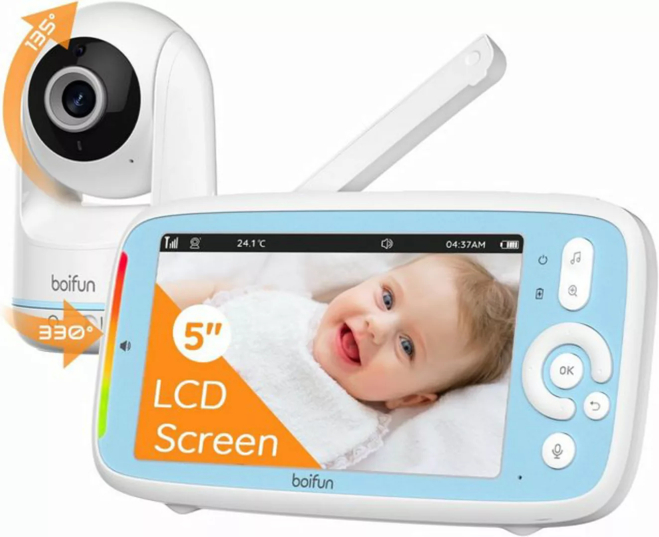 Boifun Babyphone 5 Zoll 720P HD IPS Bildschirm Babyphone mit Kamera PTZ 360 günstig online kaufen