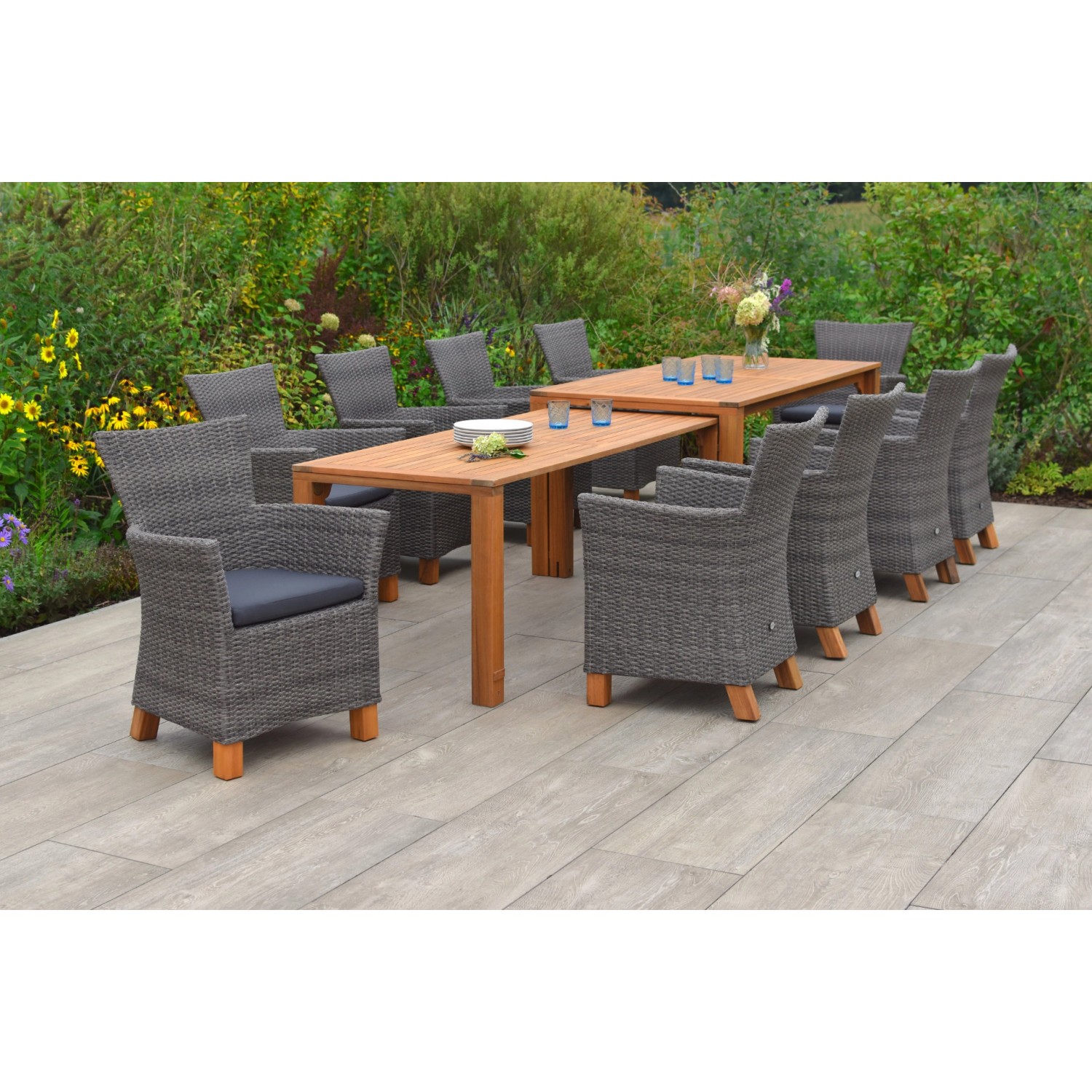 Merxx Toskana Set 11-tlg. 10 Sessel Flex-Gartentisch Ausziehbar Grau günstig online kaufen