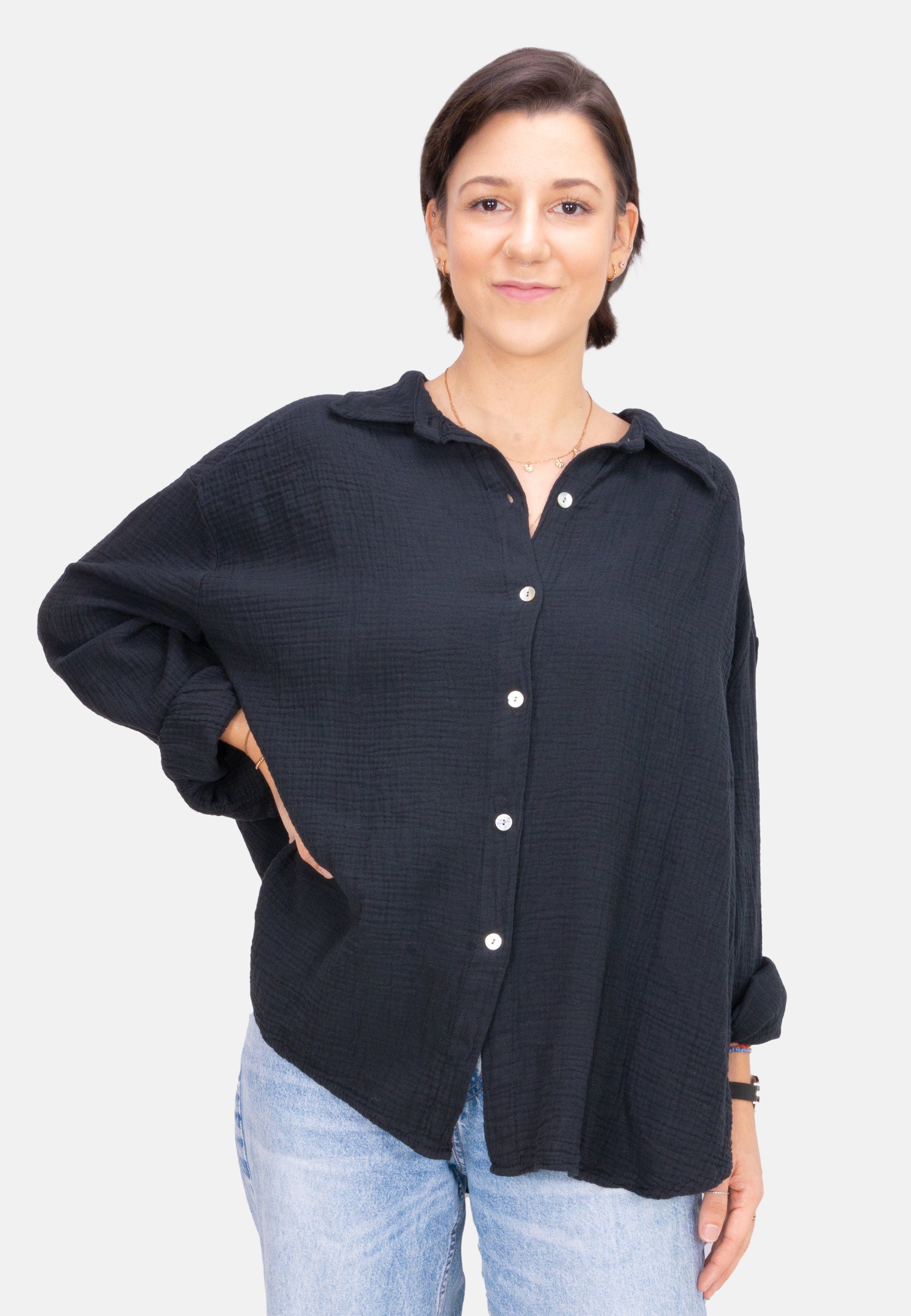 Seasons of April Hemdbluse Oversized Musselinbluse günstig online kaufen