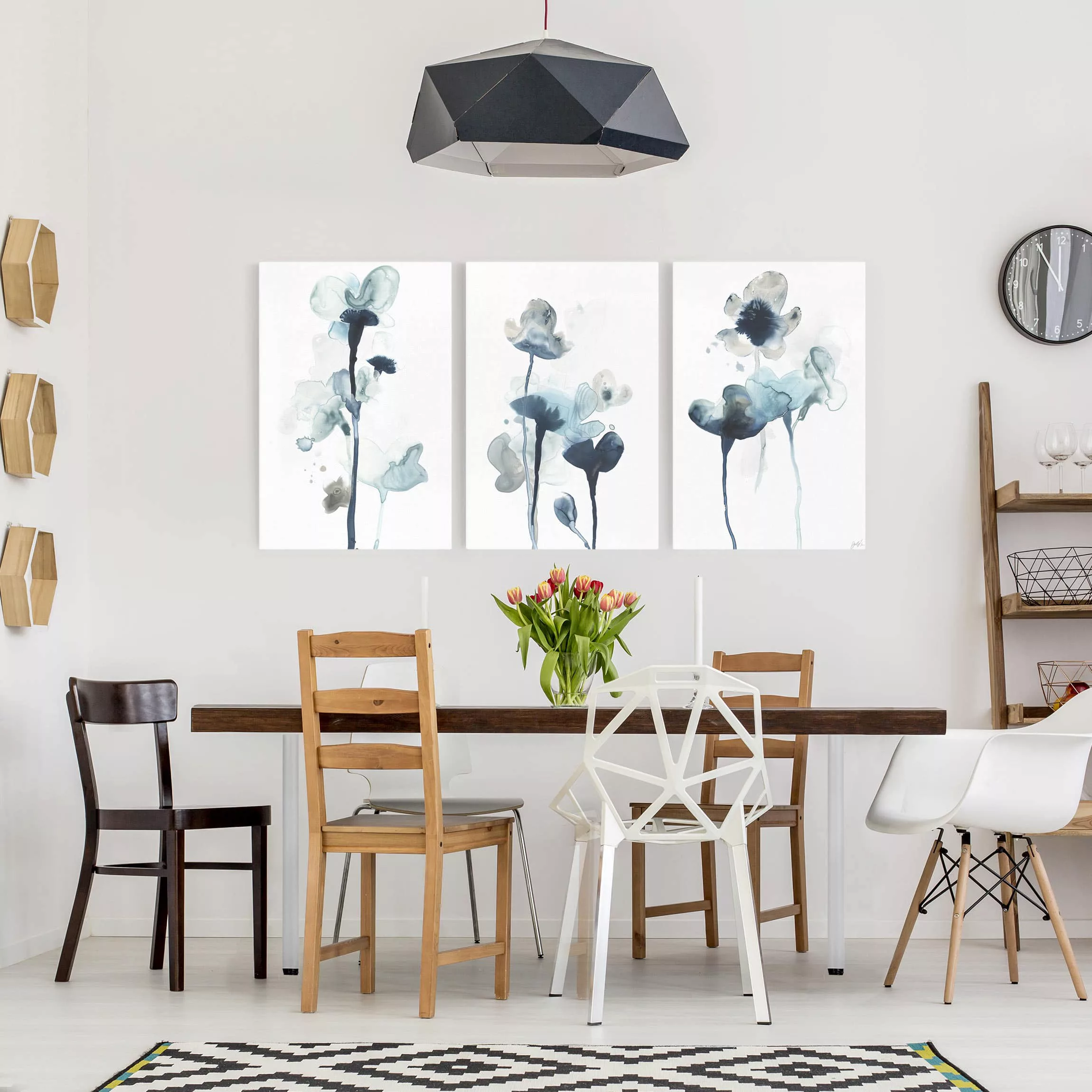 3-teiliges Leinwandbild Abstrakt - Hochformat Mitternachtsblüten Set I günstig online kaufen