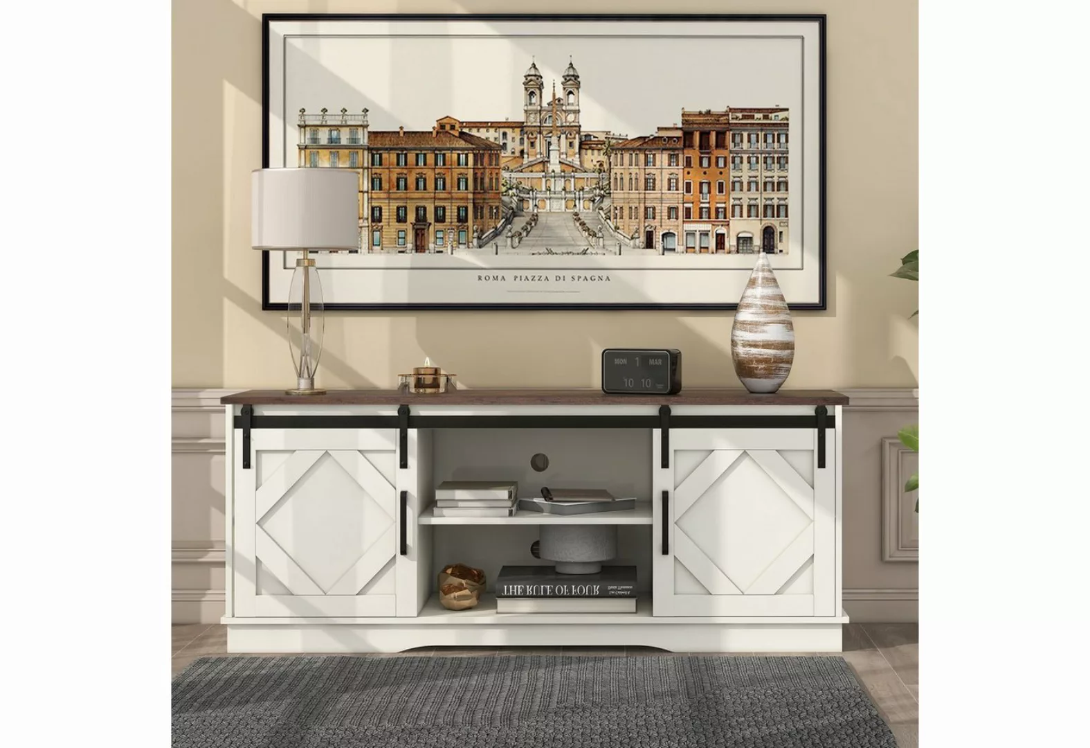 OKWISH TV-Schrank TV Stand Sideboard Entertainment Center (vintage Braun En günstig online kaufen