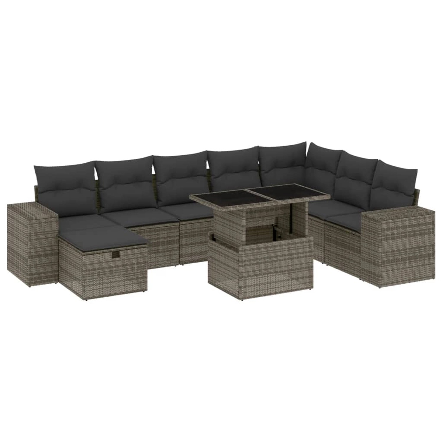 vidaXL 9-Tlg Garten-Sofagarnitur mit Kissen Grau Poly Rattan 3275350 günstig online kaufen