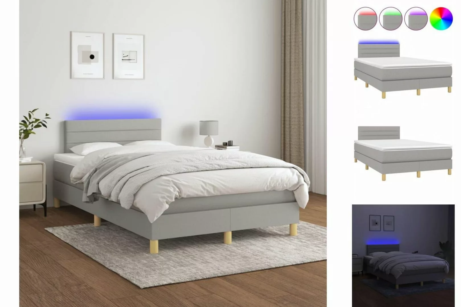 vidaXL Bettgestell Boxspringbett mit Matratze LED Hellgrau 120x200 cm Stoff günstig online kaufen