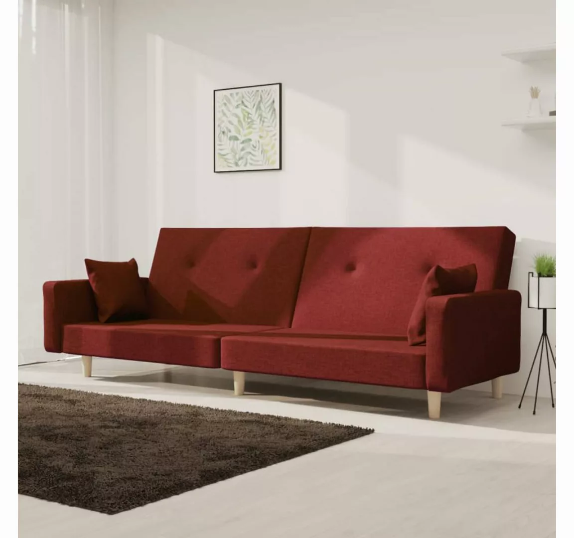 vidaXL Sofa Schlafsofa Sofa mit Schlaffunktion mit 2 Kissen Stoff, Rot günstig online kaufen