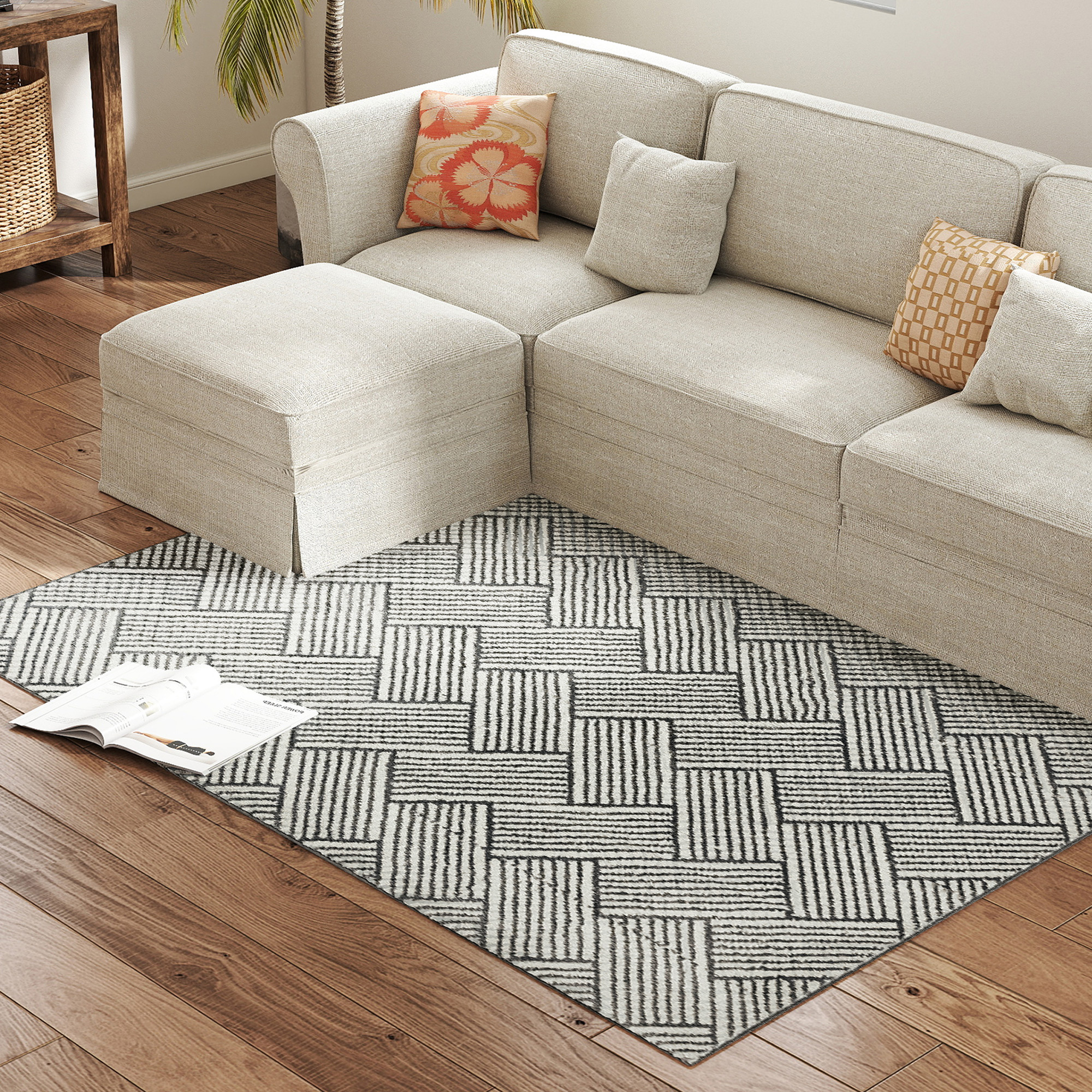 HOMCOM Teppich Wohnzimmer 170 x 120 cm Kurzflor Teppich, maschinenwaschbar, günstig online kaufen