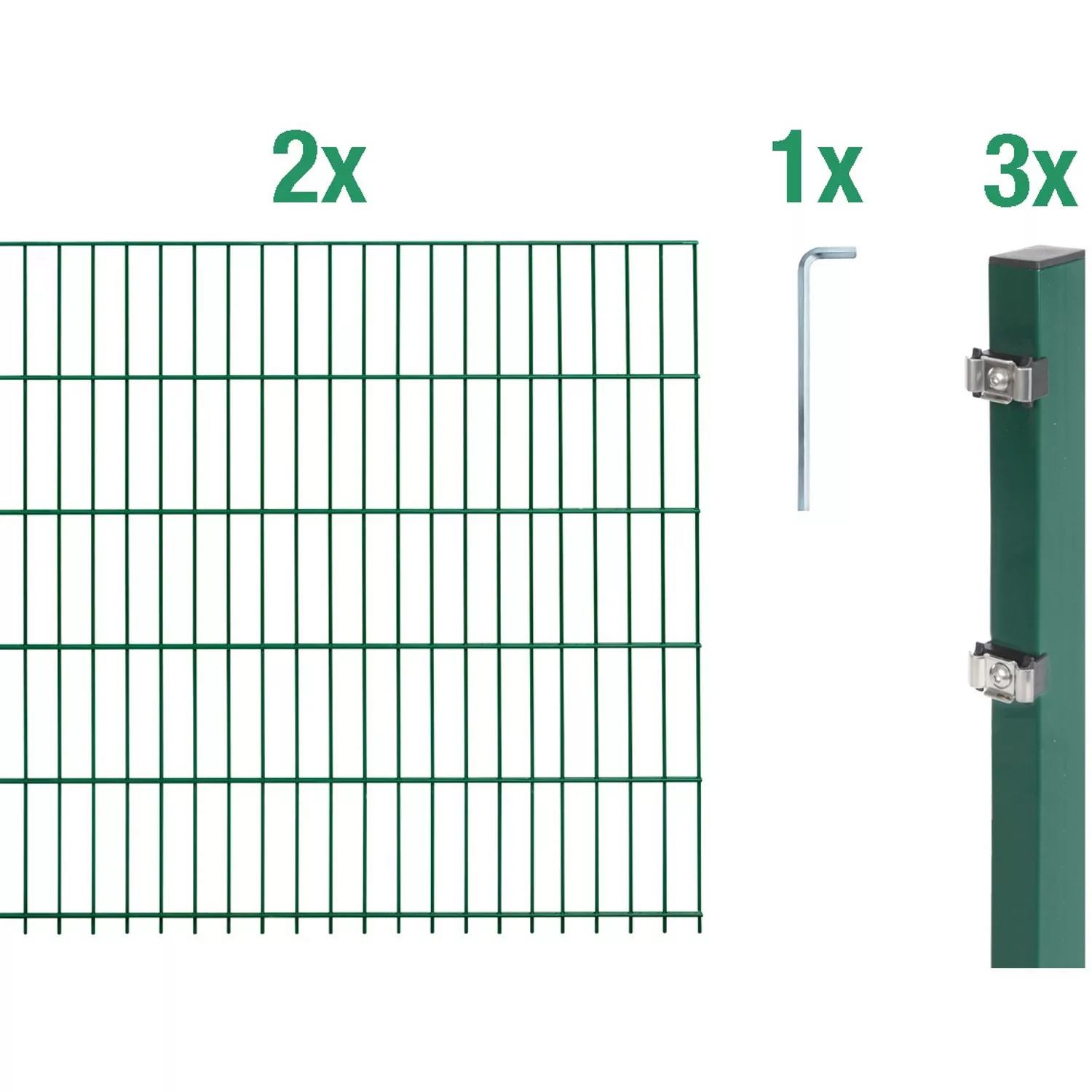 Metallzaun Grund-Set Doppelstabmatte verz. Grün beschichtet 2 x 2 m x 1 m günstig online kaufen