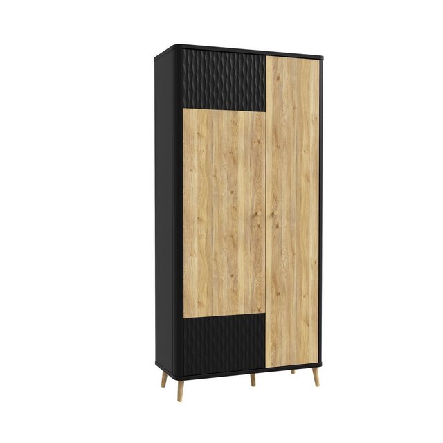 FORTE Garderobenschrank 2 Türen, Mauvella Eiche Dekor / Schwarz - 93,3x196, günstig online kaufen