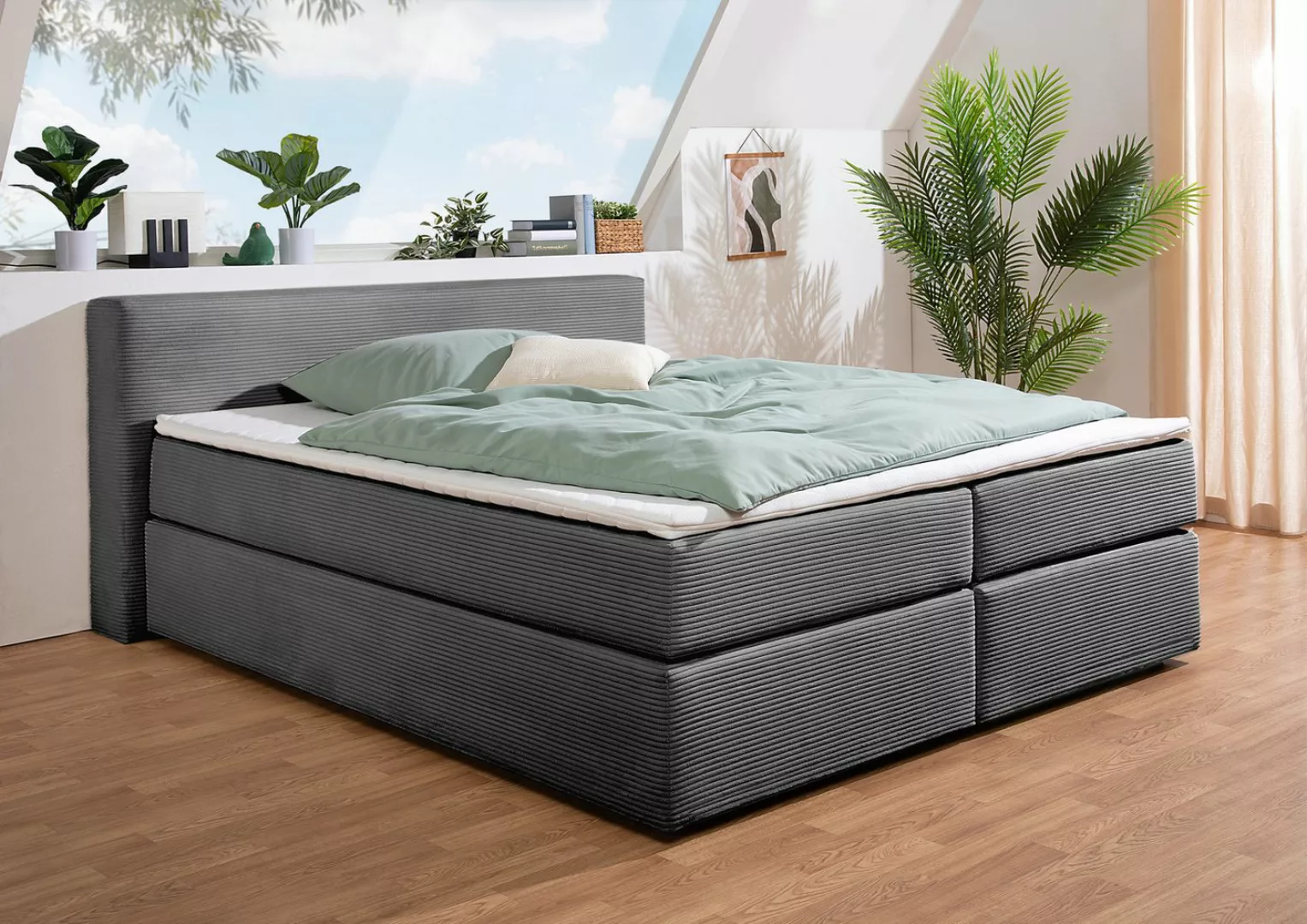 andas Boxspringbett "Åby", In Cord Bezug, wahlweise mit und ohne Matrazte e günstig online kaufen