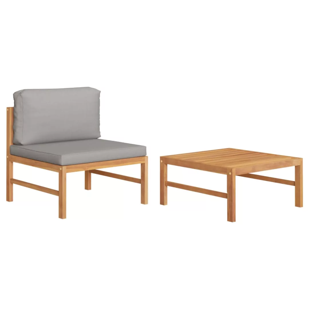 2-tlg. Garten-lounge-set Mit Dunkelgrauen Kissen Teakholz günstig online kaufen