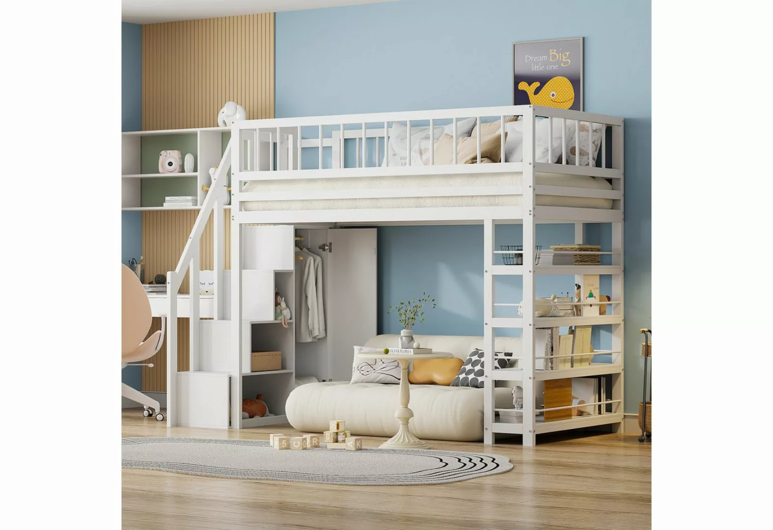 WISHDOR Kinderbett Hausbett, Hochzaun-Sicherheitsdesign (mit Kleiderschrank günstig online kaufen