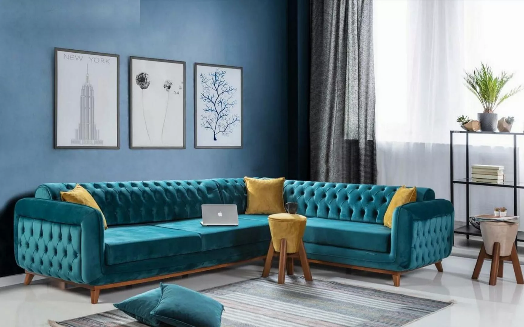 JVmoebel Ecksofa Chesterfield Ecksofa Turkis Textil Couch Stoffsofa Luxus S günstig online kaufen