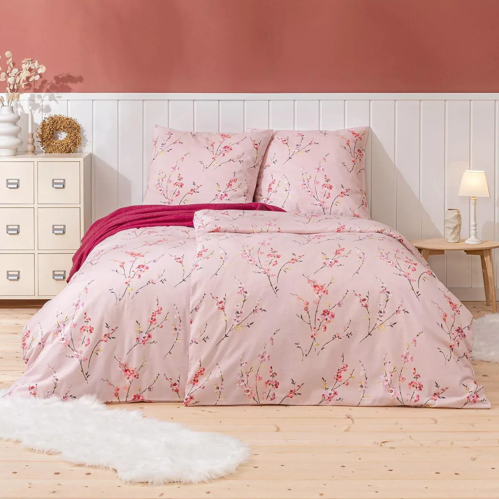 Estella Edelflanell Bettwäsche Trento 5463-250 Blumen Rosa 135x200 günstig online kaufen