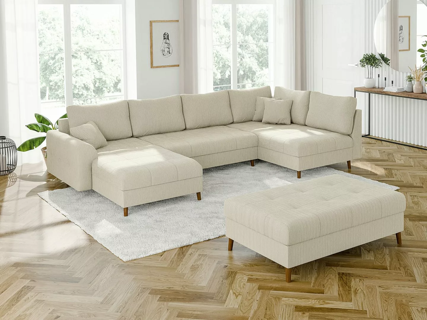 S-Style Möbel Wohnlandschaft und Hocker Zara mit Schlaffunktion aus Cord-St günstig online kaufen