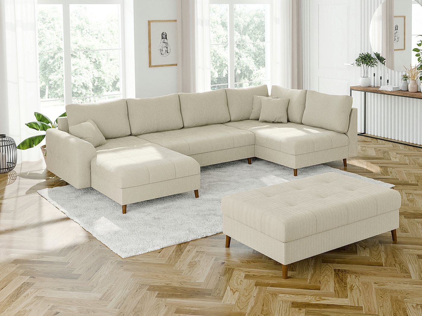 S-Style Möbel Wohnlandschaft und Hocker Zara mit Schlaffunktion aus Cord-St günstig online kaufen