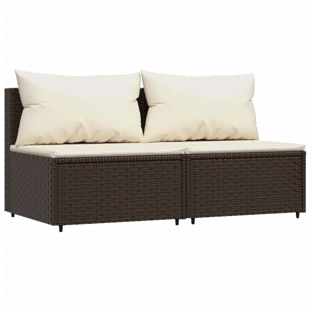 Vidaxl Garten-mittelsofas Mit Kissen 2 Stk. Braun Poly Rattan günstig online kaufen