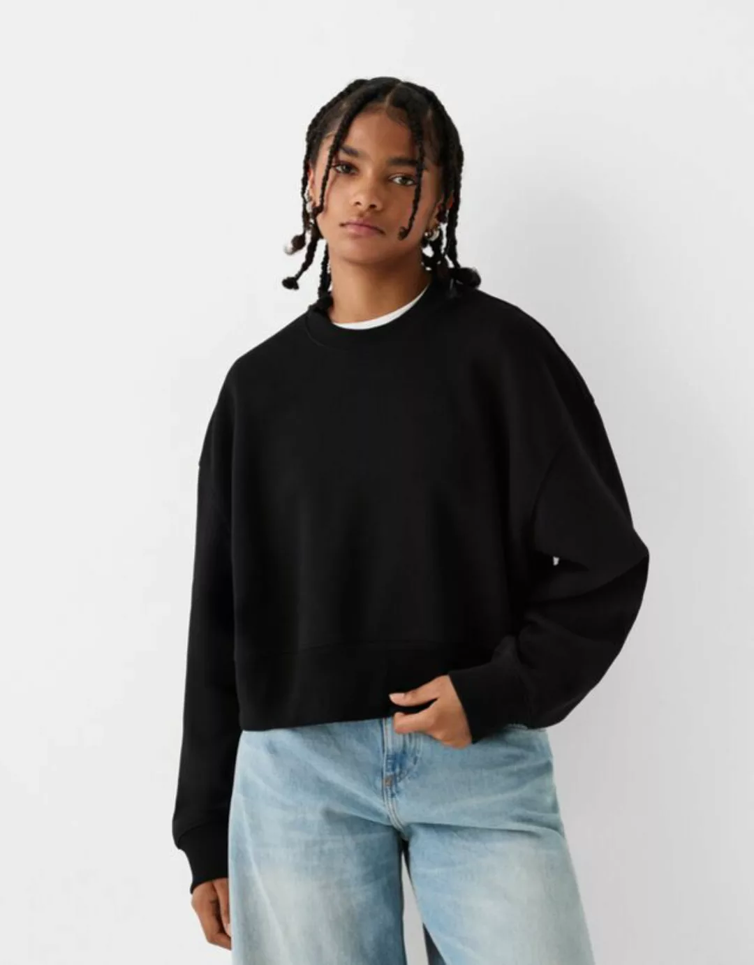 Bershka Basic-Sweatshirt Damen 10-12 Schwarz günstig online kaufen