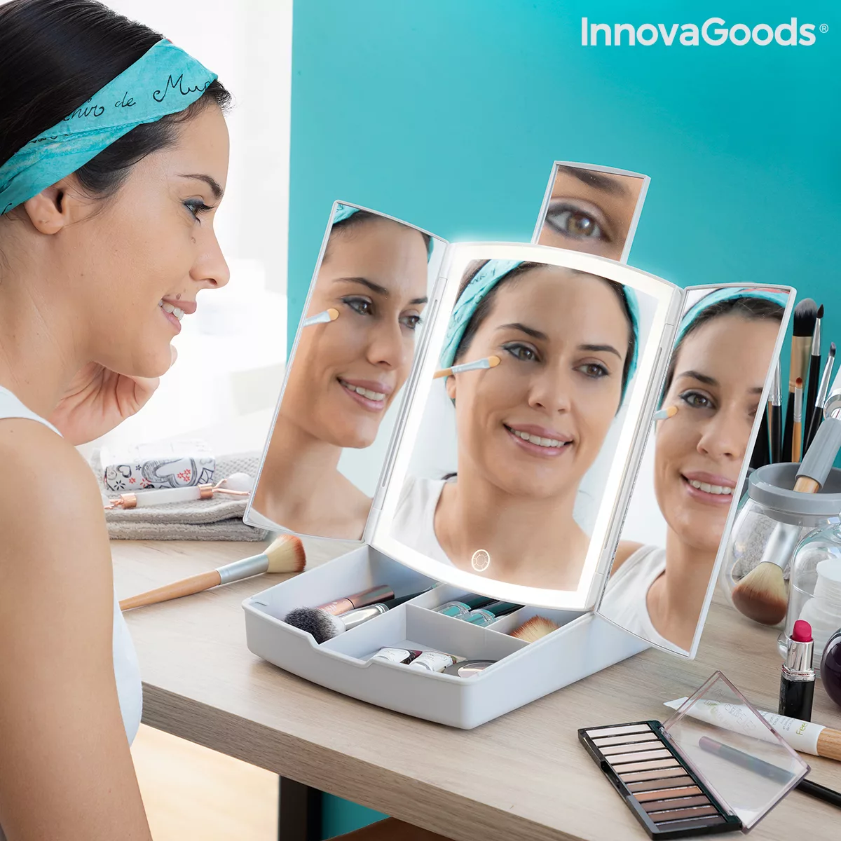 Klappbarer Spiegel Mit Led Und 3-in-1-make-up-organizer Panomir Innovagoods günstig online kaufen