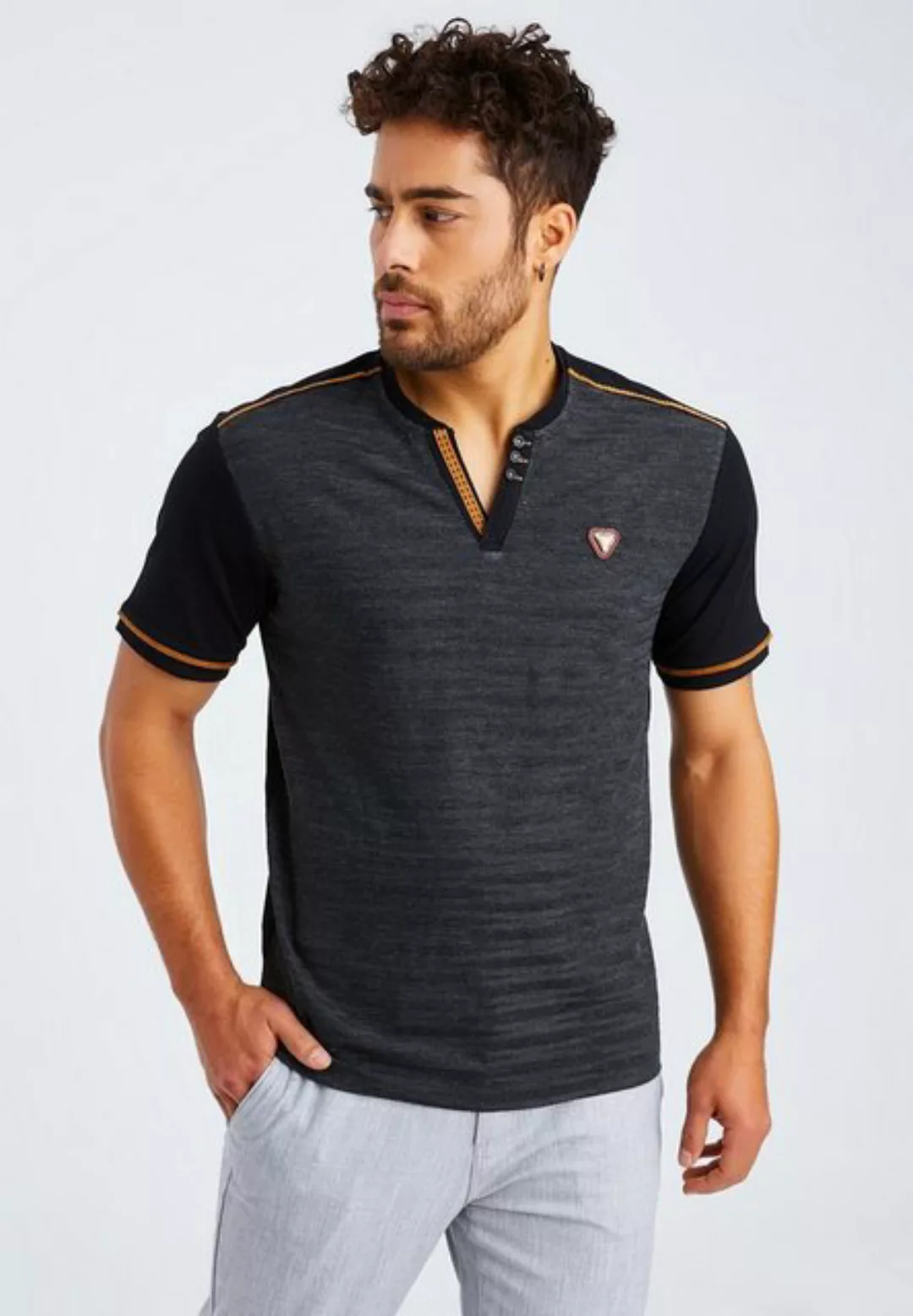 Leif Nelson T-Shirt Herren T-Shirt V-Ausschnitt LN-55740 normal günstig online kaufen