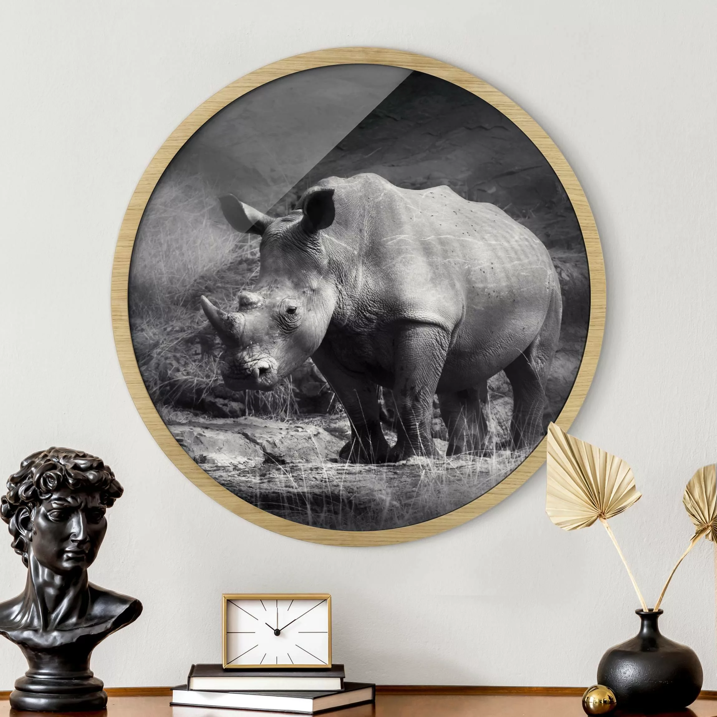 Rundes Gerahmtes Bild Lonesome Rhinoceros günstig online kaufen