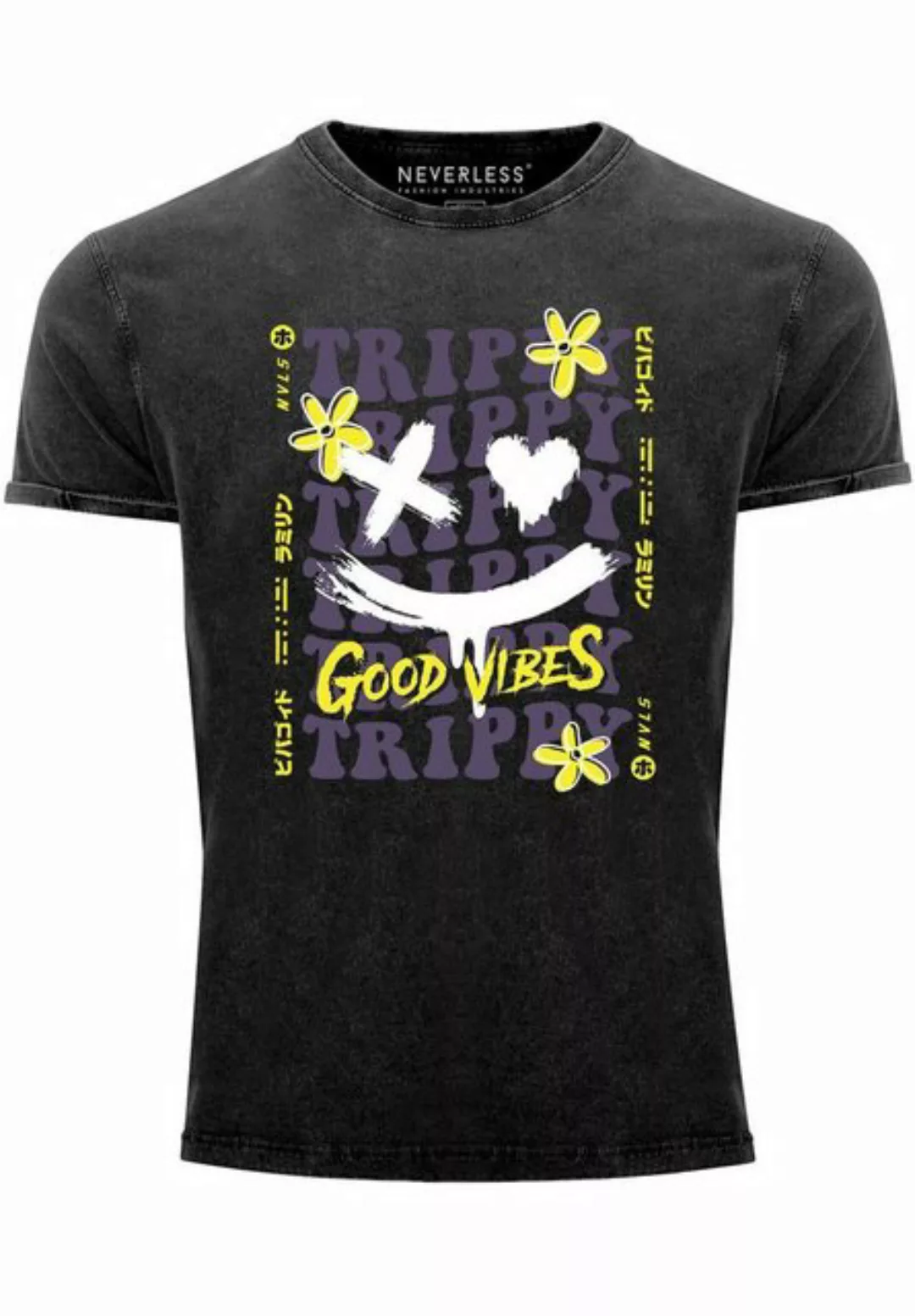Neverless Print-Shirt Herren Vintage Shirt Drip Face Smile Good Vibes Herz günstig online kaufen