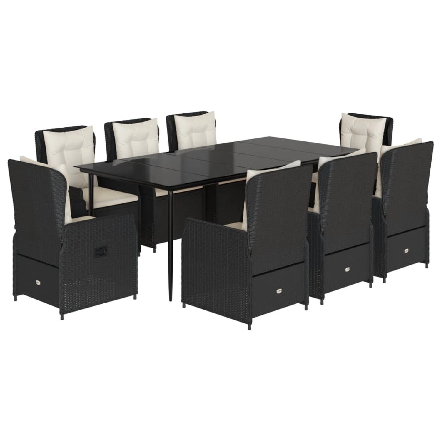 vidaXL 9-Tlg Garten-Essgruppe mit Kissen Schwarz Poly Rattan 3262832 günstig online kaufen