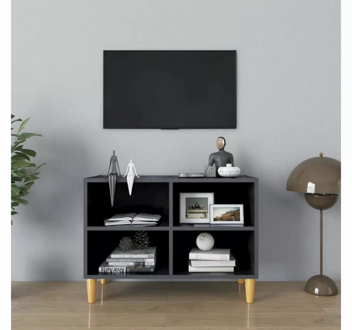 vidaXL TV-Schrank TV-Schrank mit Massivholz-Beinen Hochglanz-Grau 69,5x30x5 günstig online kaufen