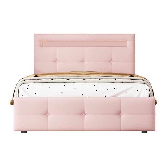 KoDise Polsterbett 90x200cm Einzelbett Rosa mit LED, 2 Schubladen, Leinenpo günstig online kaufen