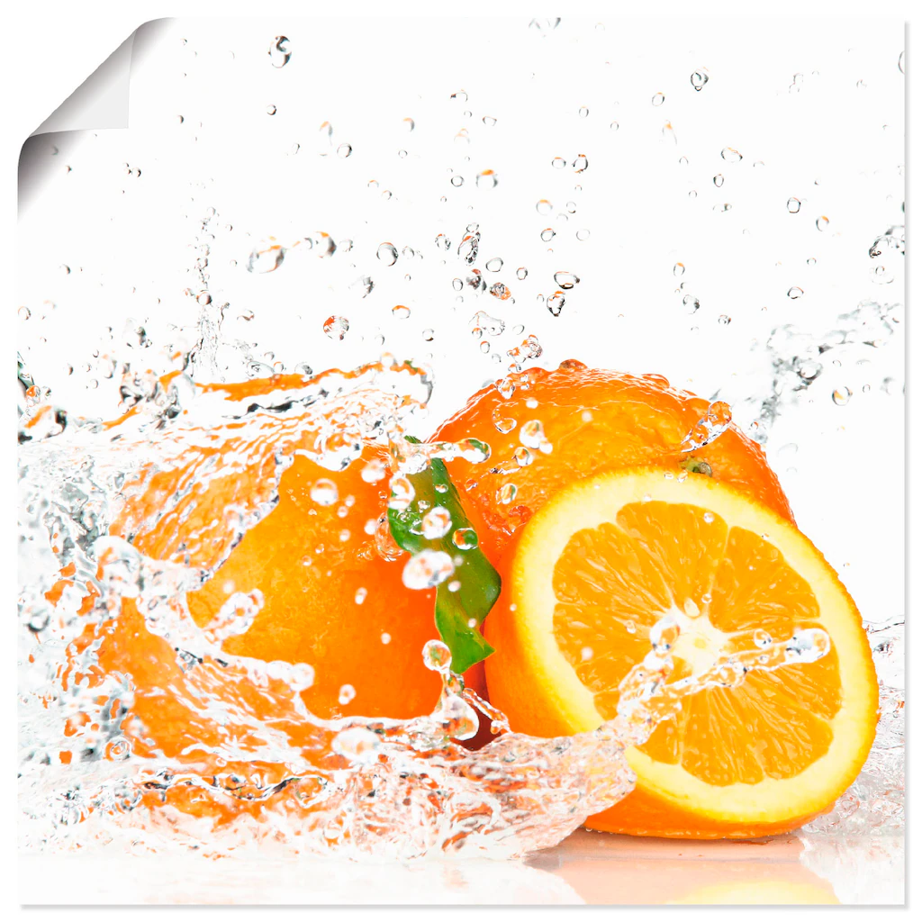 Artland Wandbild "Orange mit Spritzwasser", Süßspeisen, (1 St.), als Leinwa günstig online kaufen