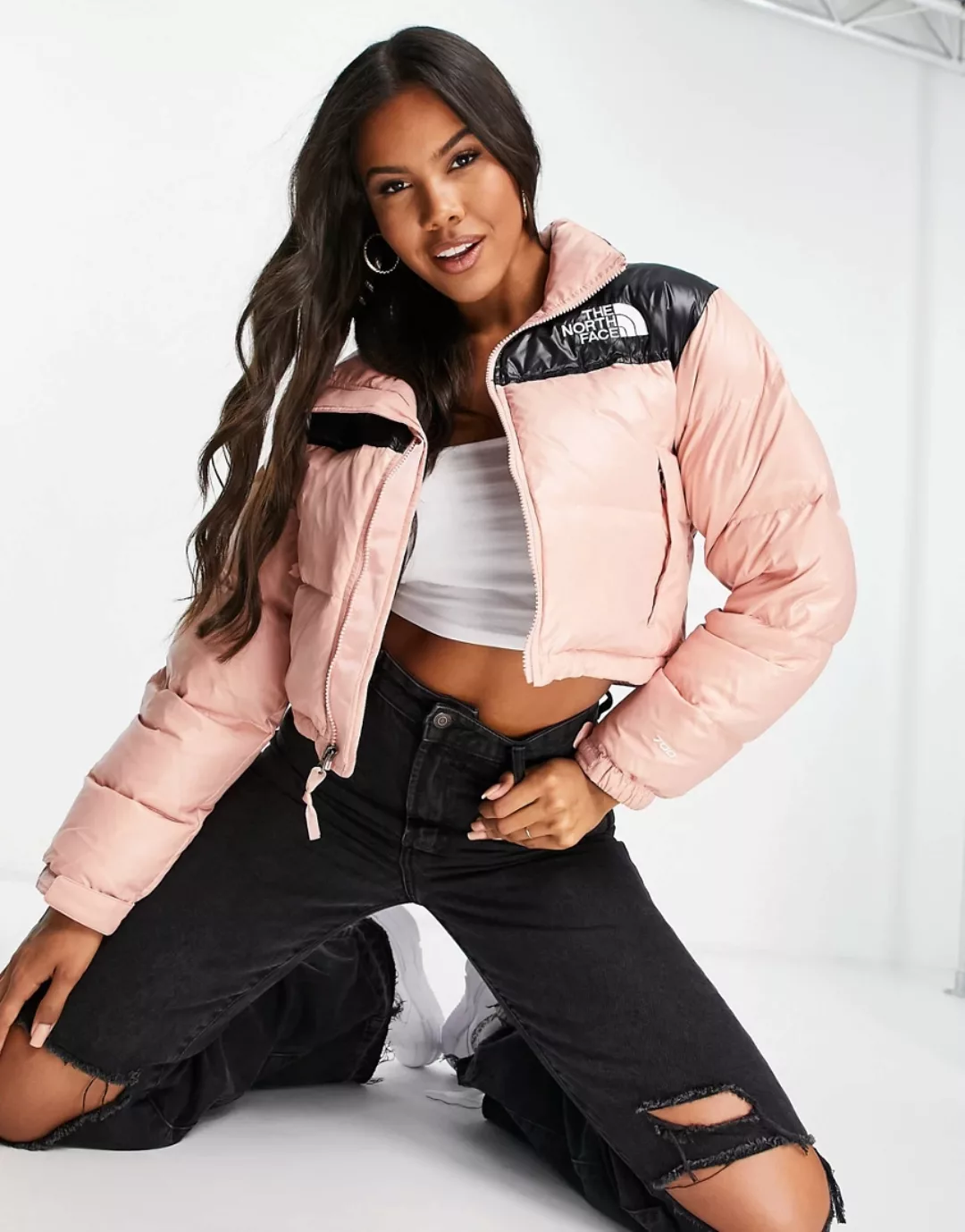 The North Face – Nuptse – Kurz geschnittene Jacke in Rosa günstig online kaufen