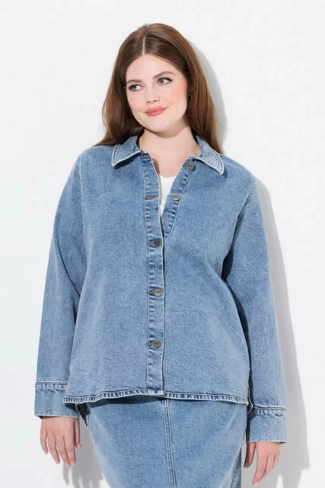 Ulla Popken Sommerjacke Jeans-Shaket Hemdkragen Langarm Biobaumwolle günstig online kaufen