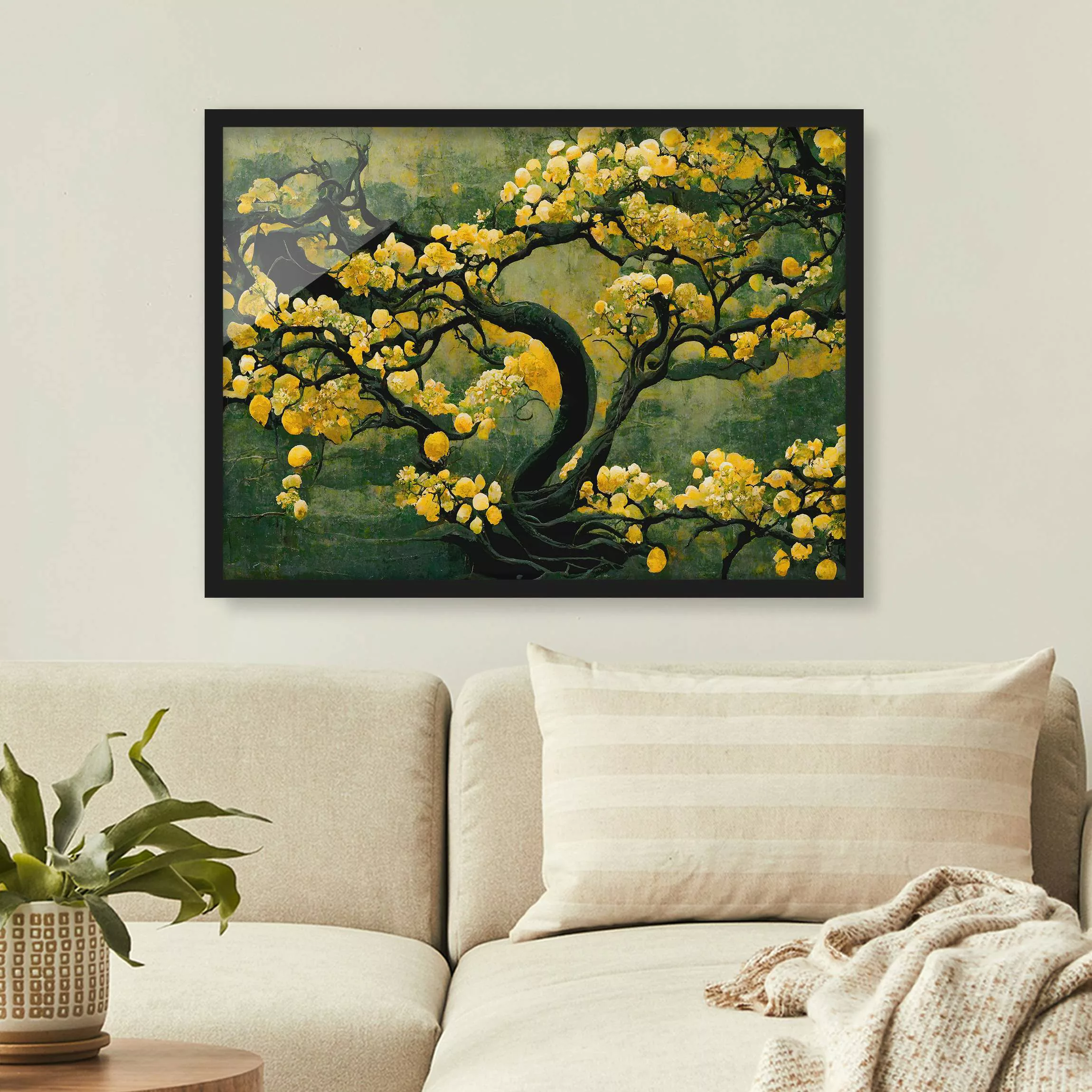 Bild mit Rahmen Gelber Baum günstig online kaufen