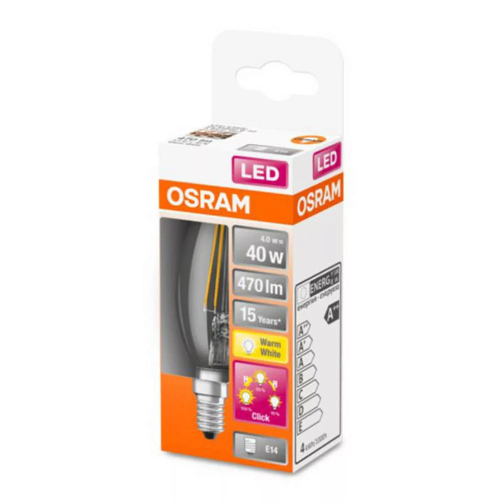 Osram LED Lampe ersetzt 40W E14 Kerze - B35 in Transparent 4W 470lm 2700K d günstig online kaufen