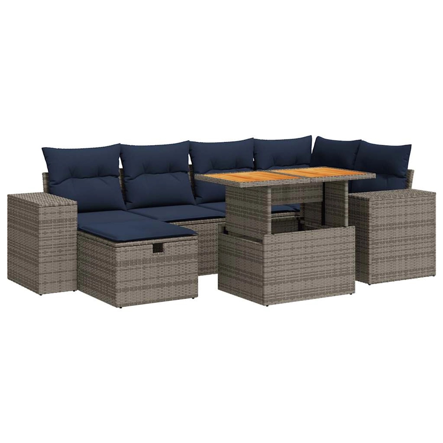 vidaXL 7-Tlg Garten-Sofagarnitur mit Kissen Braun Poly Rattan Akazie 332809 günstig online kaufen