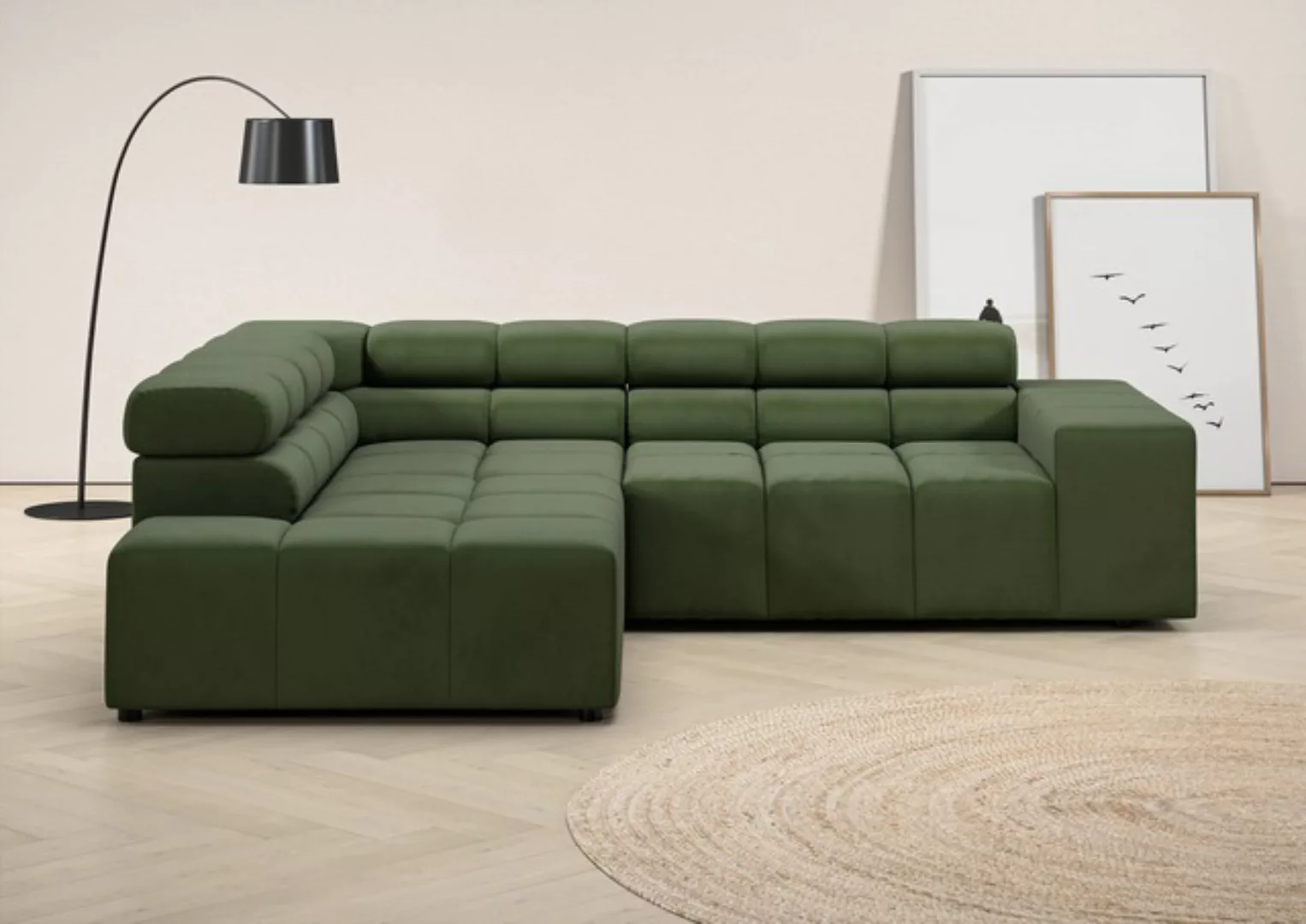 INOSIGN Ecksofa "Ancona, incl. Kopfteilverstellung + 3 Zierkissen, L-Form, günstig online kaufen