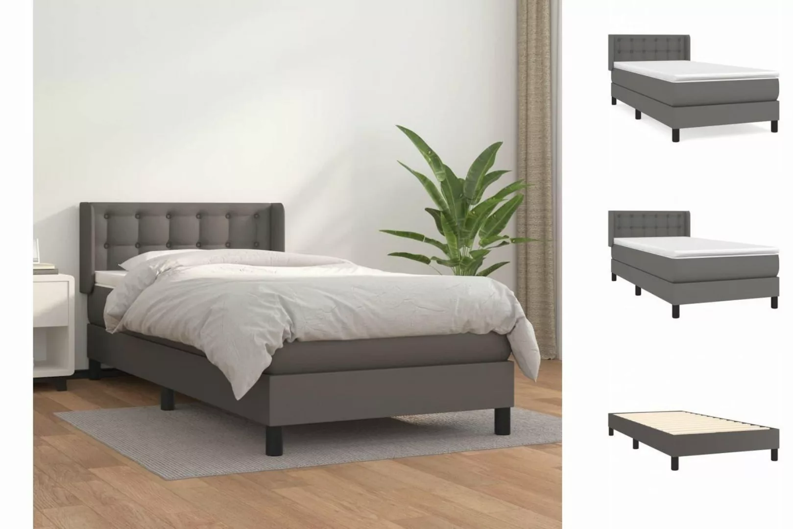 vidaXL Bettgestell Boxspringbett mit Matratze Grau 100x200 cm Kunstleder Be günstig online kaufen